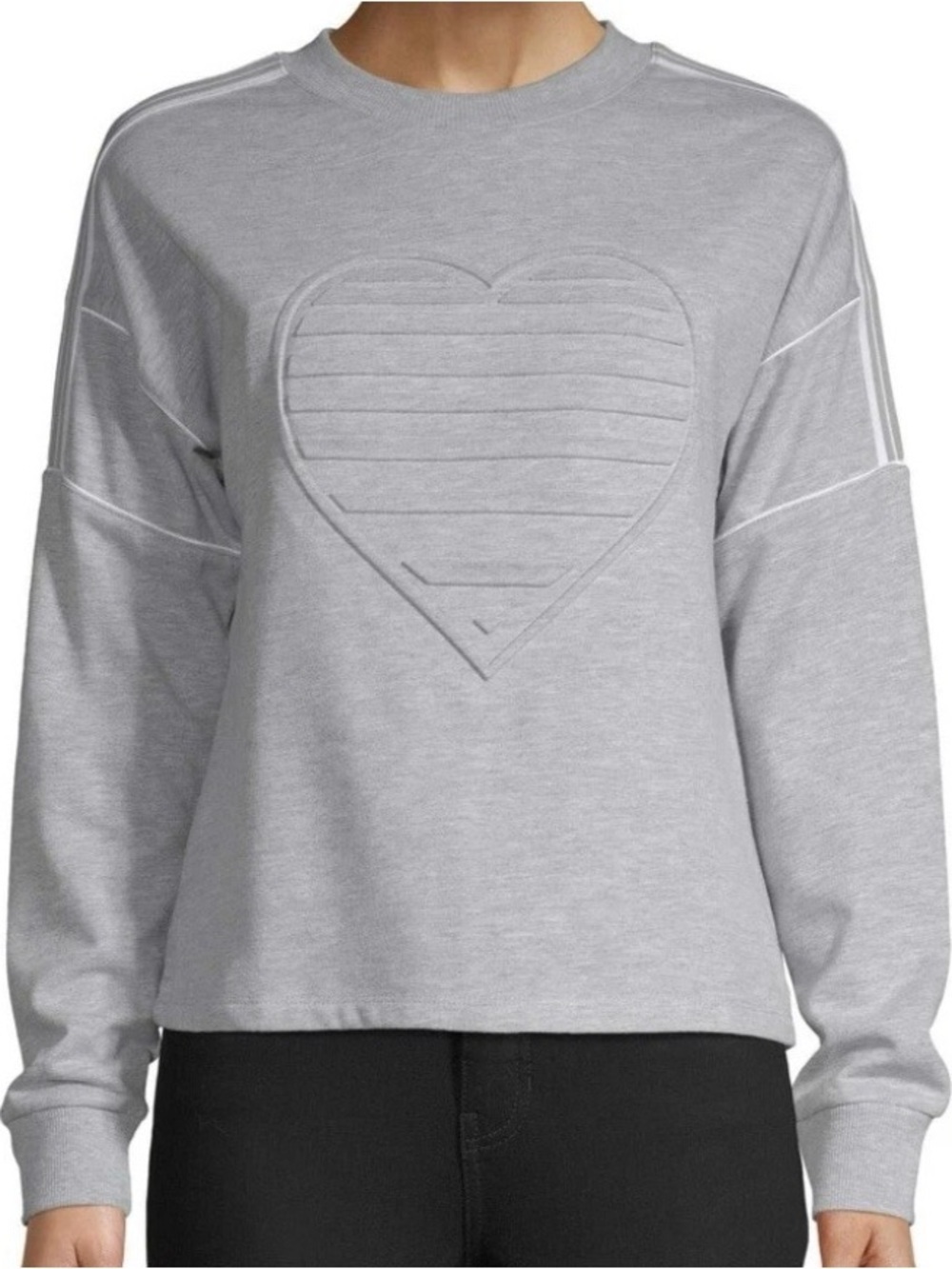 No Boundaries Light Gray Quilted Heart Crewneck Sweatshirt
